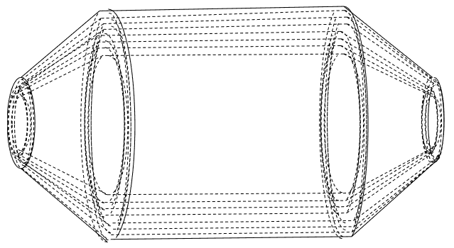 Diagram of nested flow dividers surrounding a rotating habitat volume