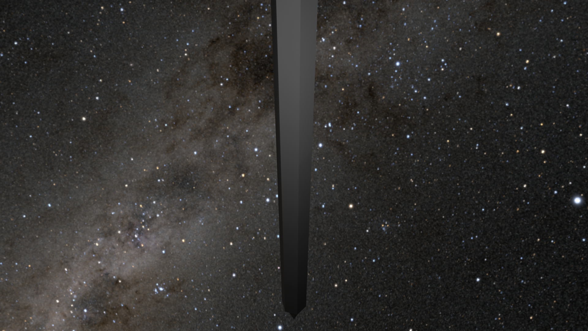 Long-tube stealth spacecraft shown from a top oblique angle